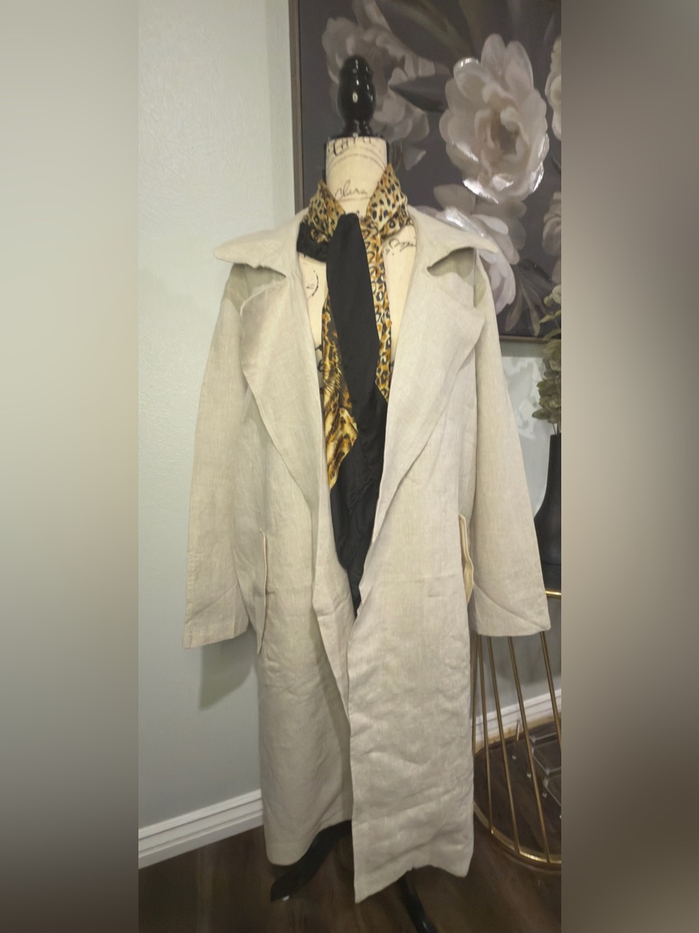Oversized Natural Linen Maxi Trench Coat | Minimalist Duster